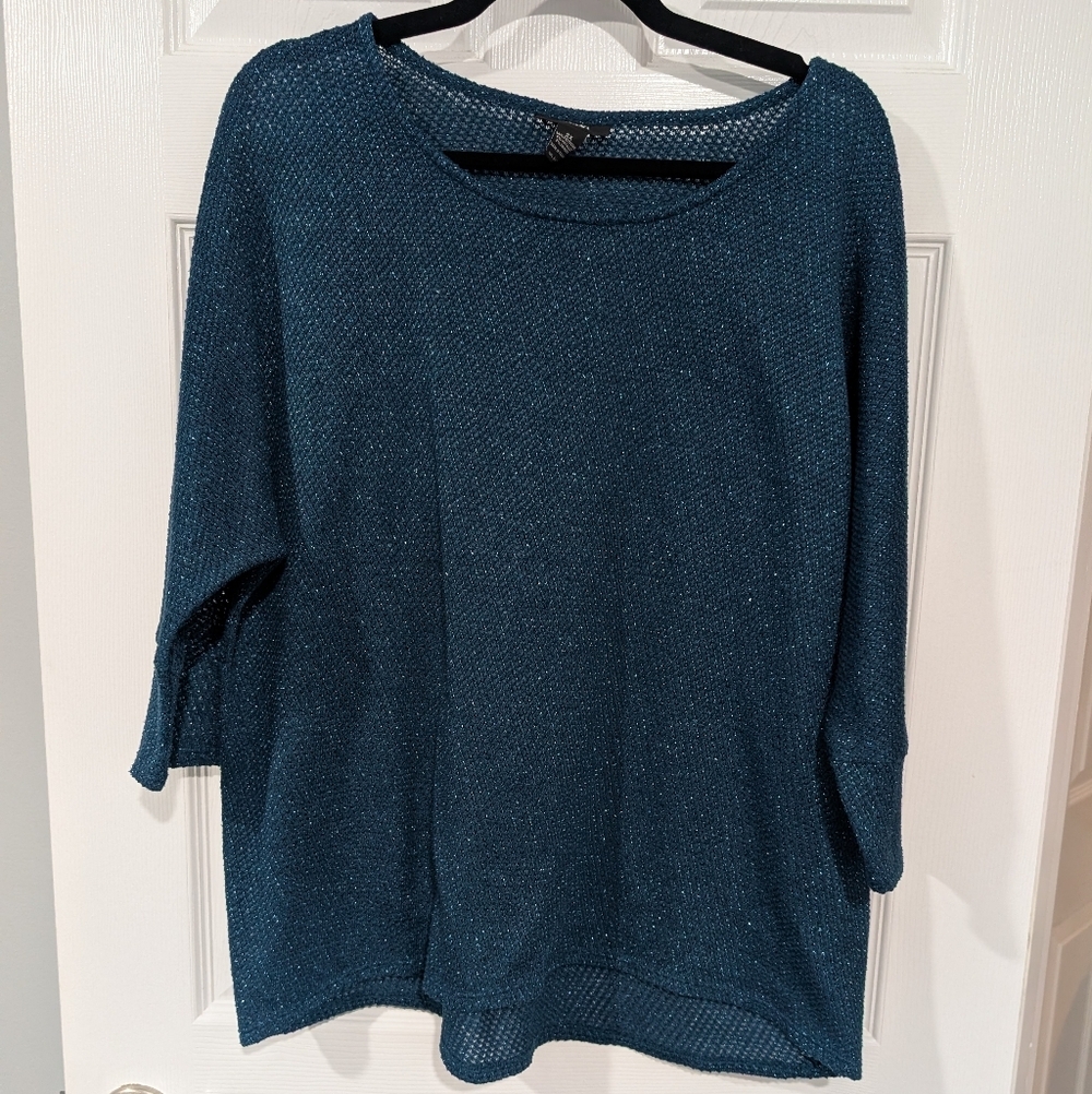 Alfani Woman Urban Teal Blue Metallic Lightweight Sweater in Size 2X